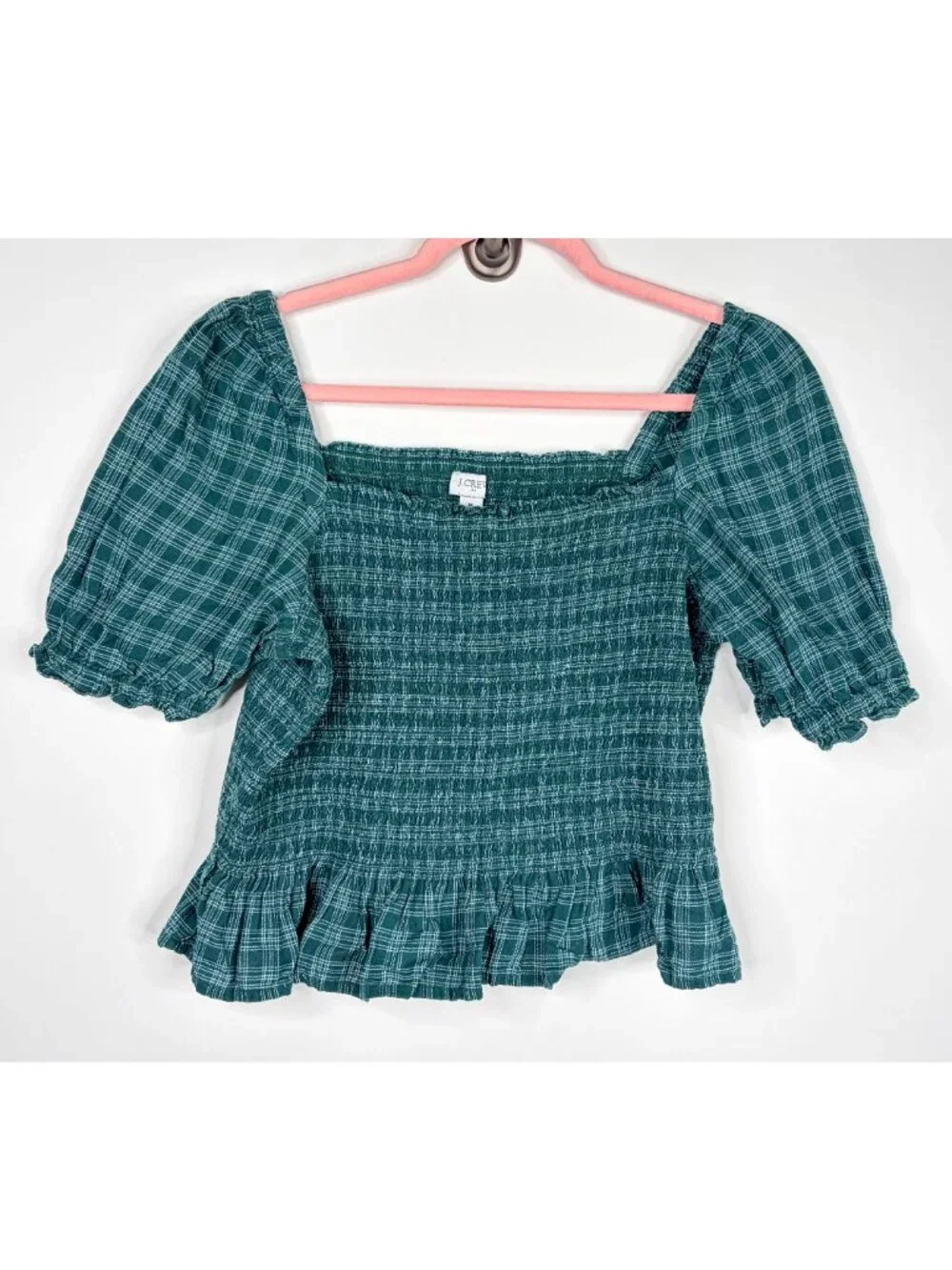 2/$30 J. Crew Flannel Smocked Top Green Glazed Medium #A3543